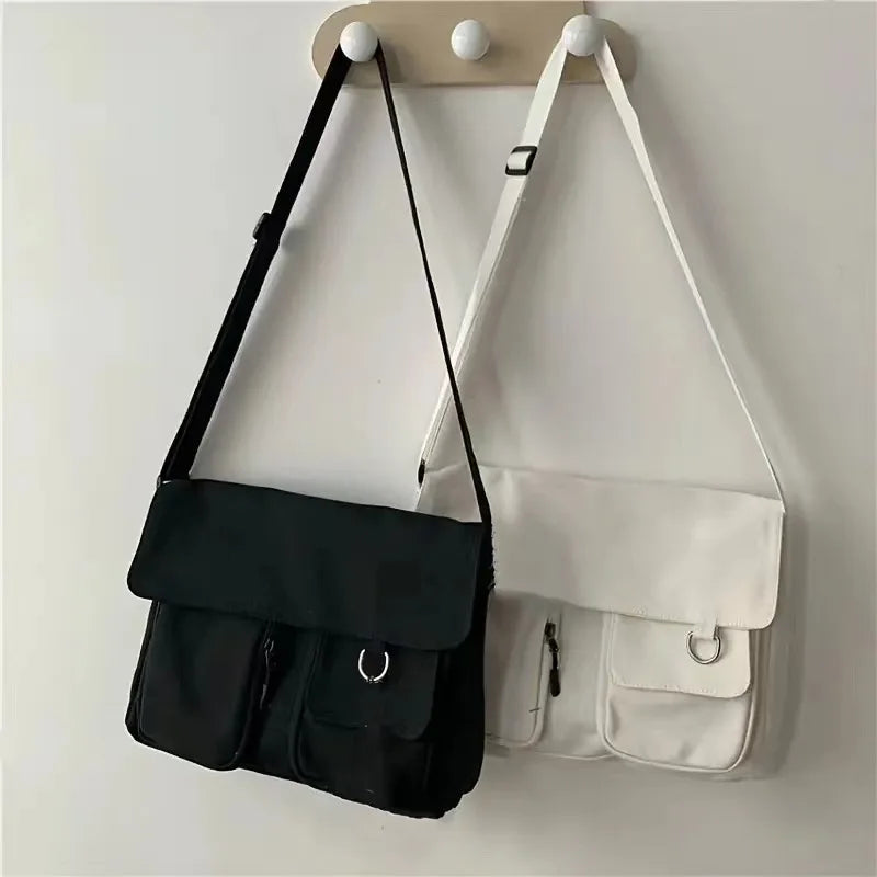 Harajuku Canvas Crossbody Bag with Cute Badge Pins