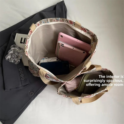 Floral Canvas Tote Bag with Blossom Pattern