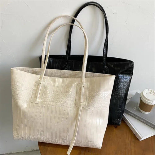 Large Capacity Tote Bag for Women – Croc-Embossed Shoulder Handbag