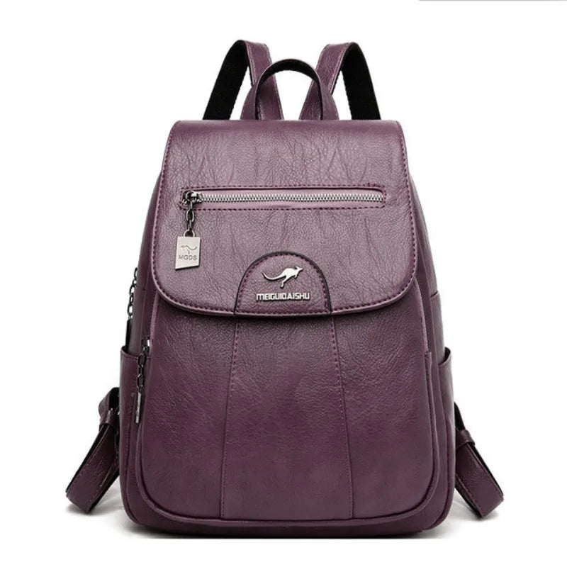 Faux Leather Women's Backpack – Large Capacity Casual Flap Bag