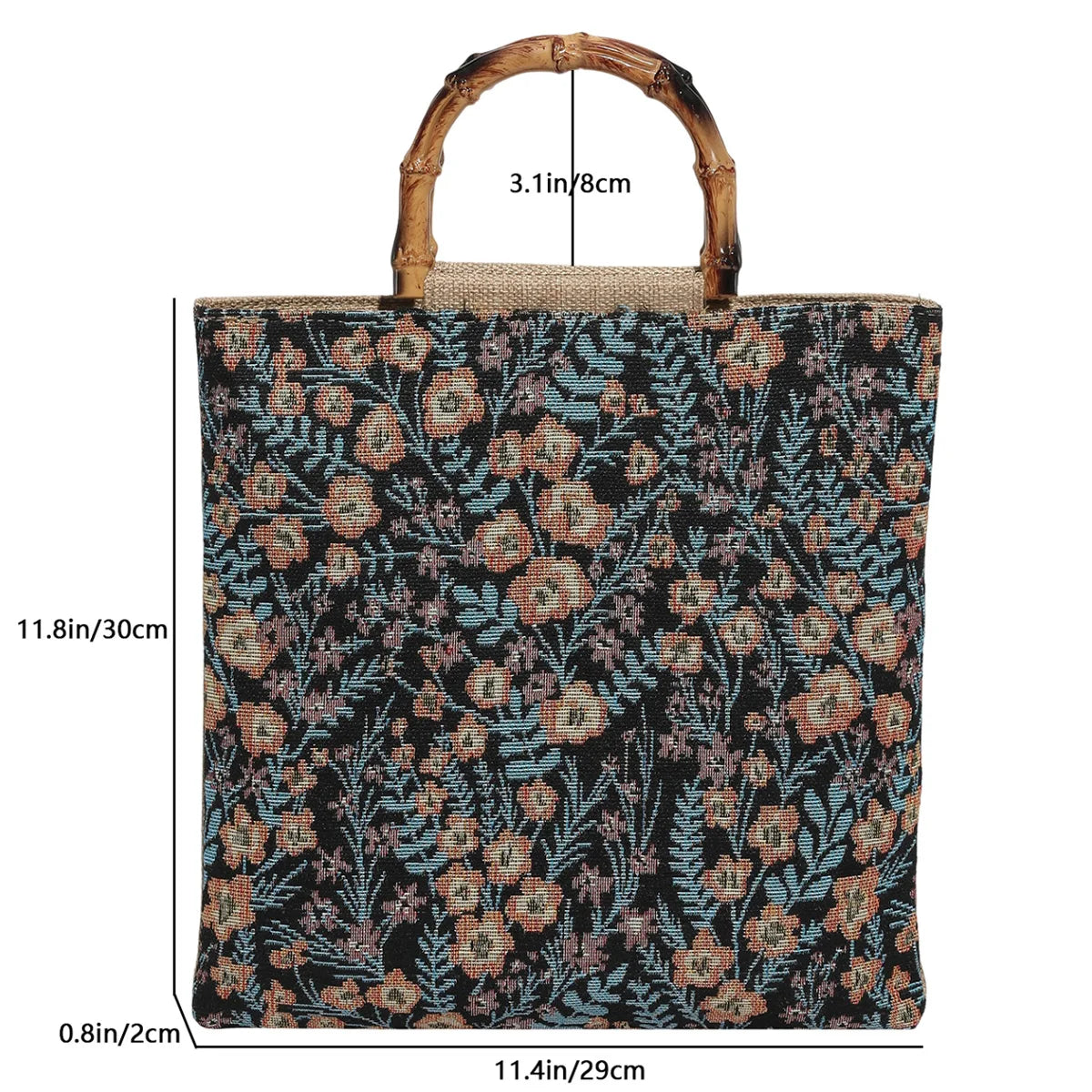 Vintage Artistic Embroidery Floral Pattern Shoulder Bag Bamboo Handle Women Tote Soft Fabric Handbag
