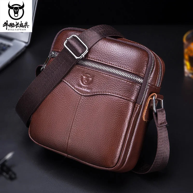 Men S Leather One Shoulder Sling Head Layer Business Leisure Vertical Student Mini Cashier Diagonal