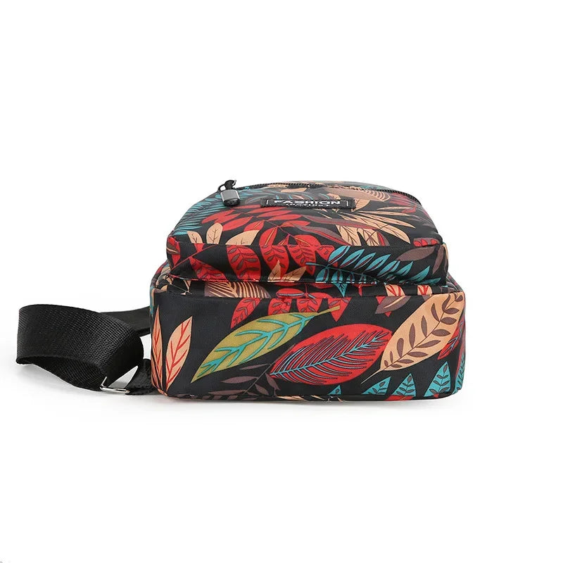 Leaf Print Nylon Sling Bag Crossbody Chest Bag for Women