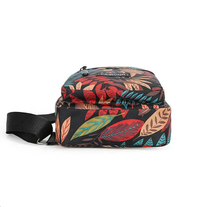 Leaf Print Nylon Sling Bag Crossbody Chest Bag for Women