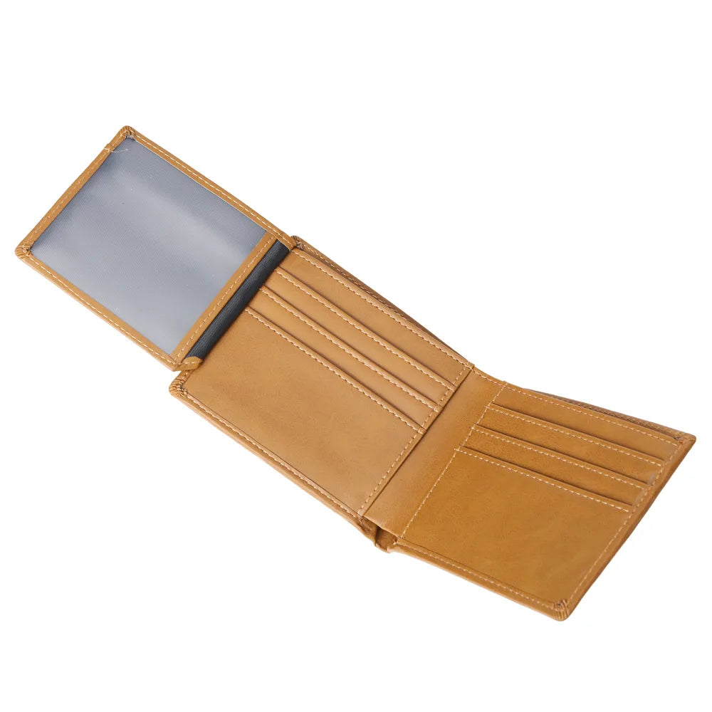 Left Right Loose-Leaf Pu Yellow Brown Men S Wallet Multi-Clip Short Money Clip Laser Engraving