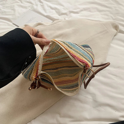 Women S Striped Woven Straw Tote Bag - Lightweight Large Capacity Detachable Coin Purse Zip Closure