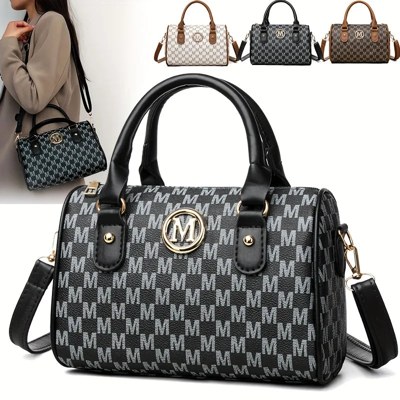 Mini M Logo Crossbody Bag for Women – Faux Leather Monogram Handbag