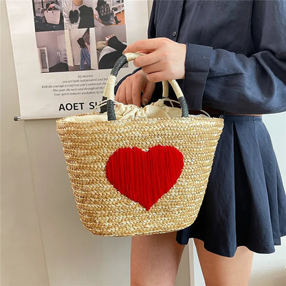 Straw Fruit Embroidery String Casual Sweet Tote Bags Spring
