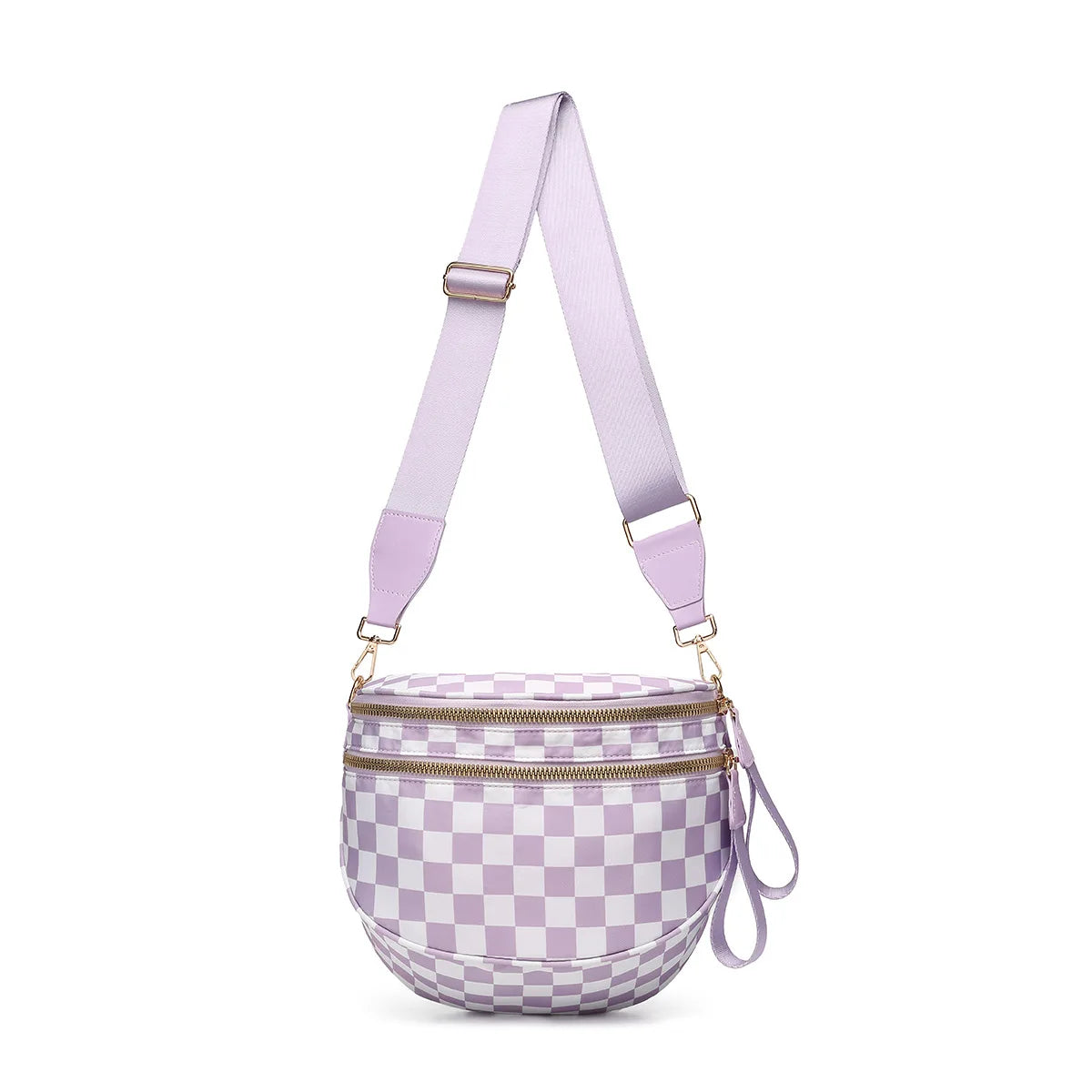 Checkered Saddle Crossbody Bag – Dual Zipper Shoulder & Waist Pack for Women