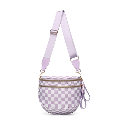 Checkered Saddle Crossbody Bag – Dual Zipper Shoulder & Waist Pack for Women