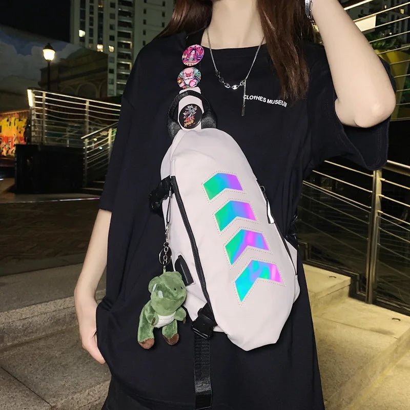 Nylon Fabric Lightweight Men S Chest Bag Safety Reflective Strip Large-Capacity Single-Shoulder Bag