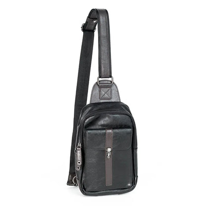 Pu Leather Men S Crossbody Bag Simple Multi-Functional Chest Bag Commuting Portable Waterproof