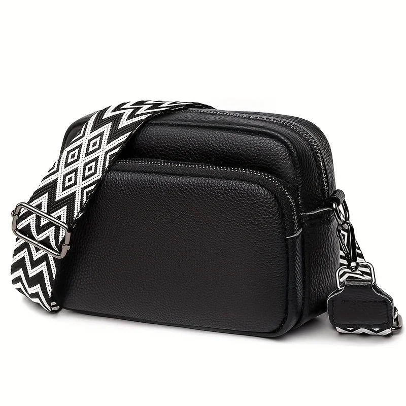 PU Leather Crossbody Bag – Women's Multi-Pocket Shoulder Bag with Wide Strap