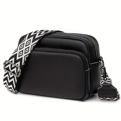 PU Leather Crossbody Bag – Women's Multi-Pocket Shoulder Bag with Wide Strap