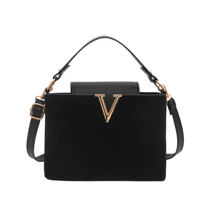 Mini Suede Crossbody Bag for Women – Faux Suede Handbag with Gold V Clasp