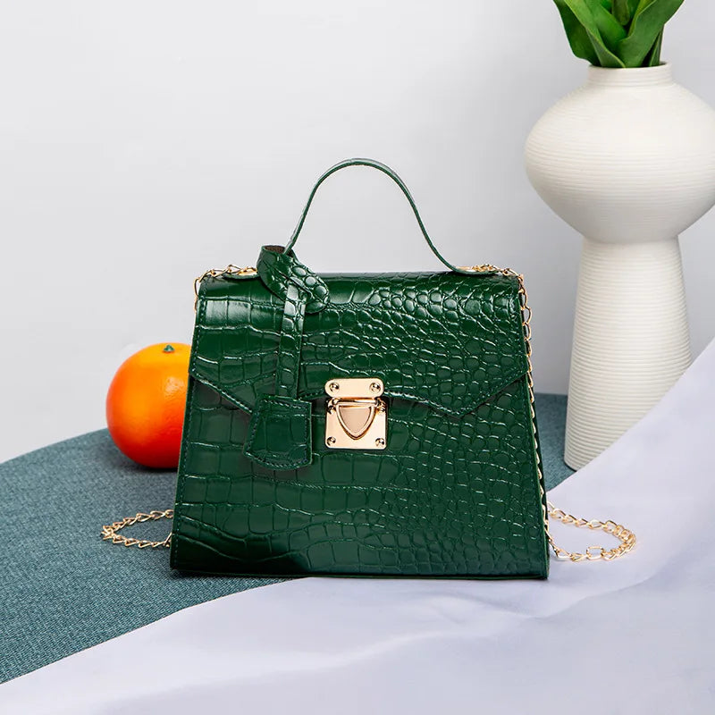 Crocodile Pattern Mini Tote Bag – Chain Crossbody Handbag