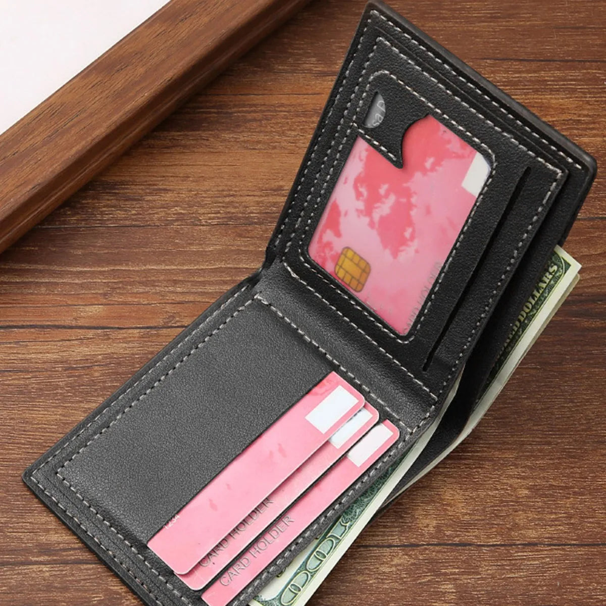 Lightweight Business Men S Card Bag Wallet Wear-Resistant Pu Leather Men S Short Wallet Multiple
