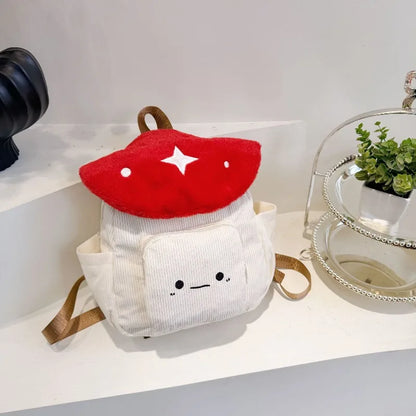 Cute Mushroom Kids Backpack – Soft Corduroy Plush Toadstool Bag