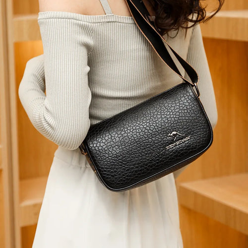 Litchi Pattern Leather Simple Stylish Oval Cross Bodys Bags Woman Large Capacity Single Shoulder Bag