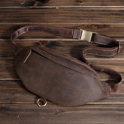 Leather Men S Waist Bag Cowhide Multi-Function Mobile Phone Storage Crazy Horse Waterproof Large