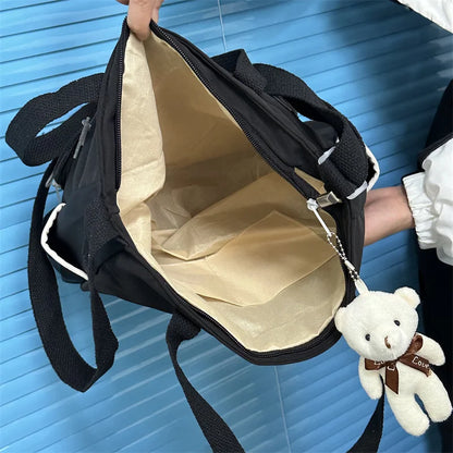 Cute Campus Tote Bag for Teen Girls – Crossbody Shoulder Bag with Badge Pendants