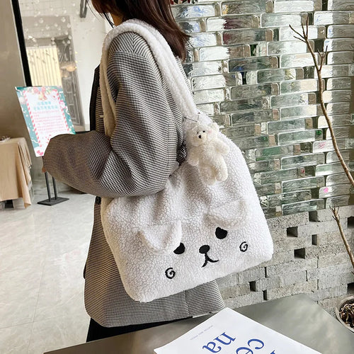 Fluffy Bear Tote Bag Women Cute Plush Shoulder Bag Large Capacity