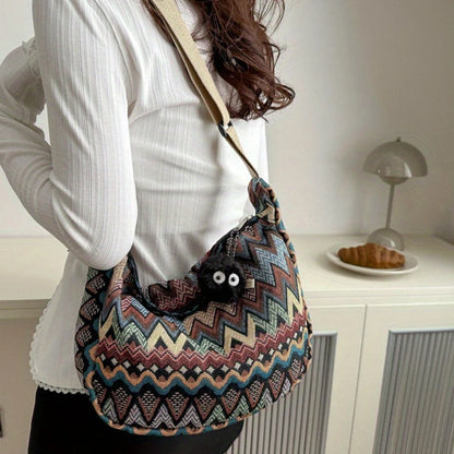 Stylish Foldable Canvas Shoulder Bag - Adjustable Strap