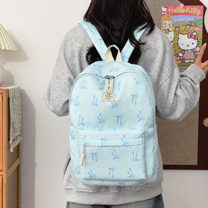 Sweet Girl Style Bow Print Three Piece Backpack Set Nylon Lightweight Large Capacity Campus