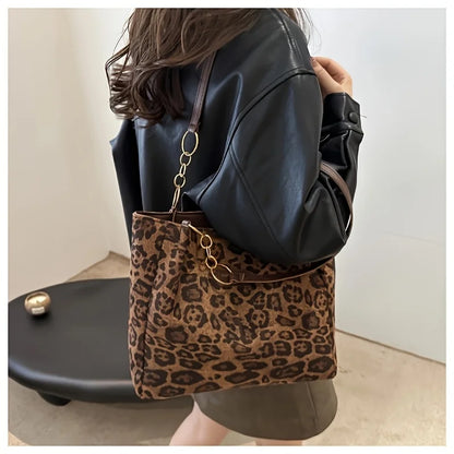 Leopard Print Shoulder Bag – Metal Chain Faux Leather Tote