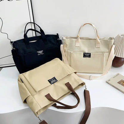 Canvas Tote Bag with Top Handles & Detachable Crossbody Strap