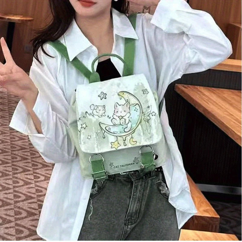 Cute Cartoon Canvas Backpack with Adjustable Straps