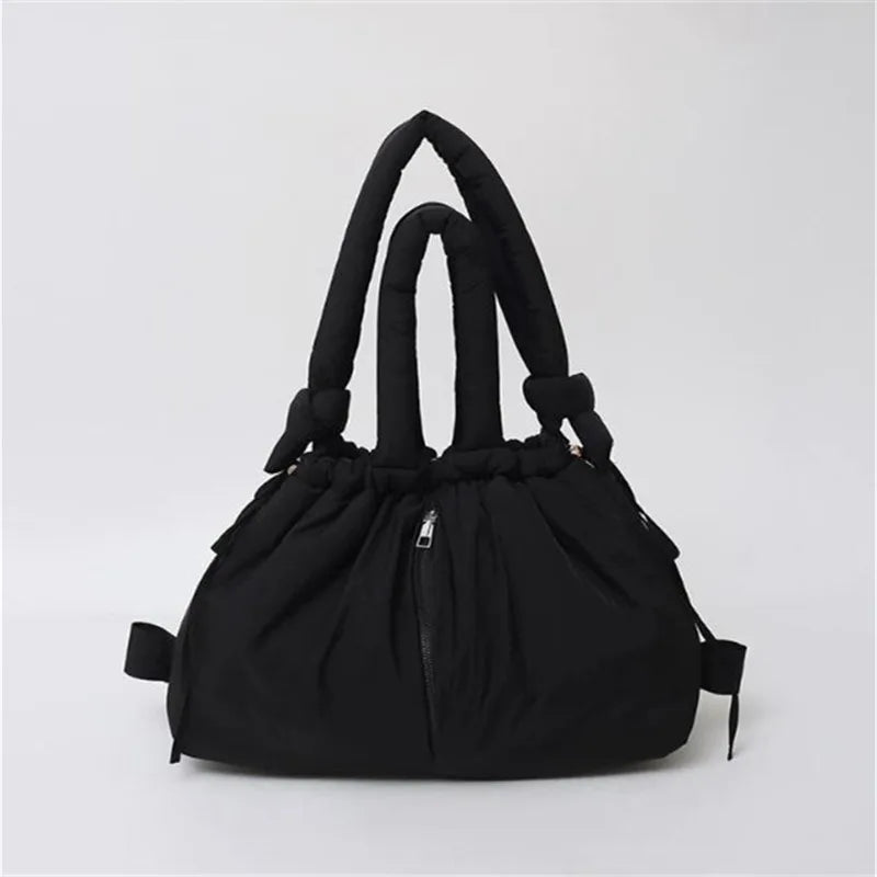 Puffy Drawstring Tote Bag – Thick Padded Dual Handle Shoulder Bag