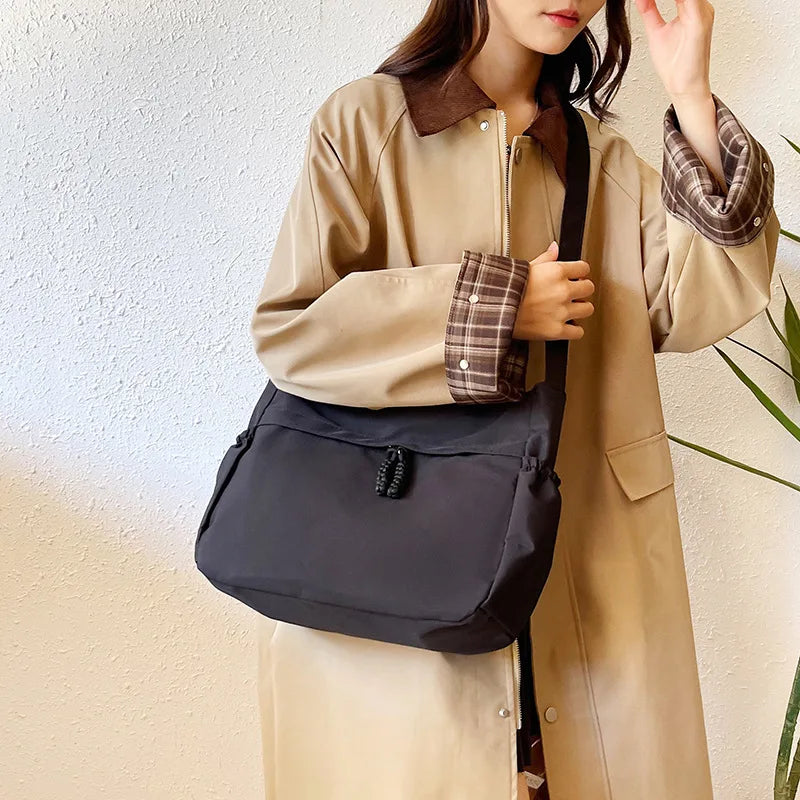 Minimalist Large Capacity Tote Bag Casual Multi Pocket Shoulder Bag Braided Drawstring Crossbody