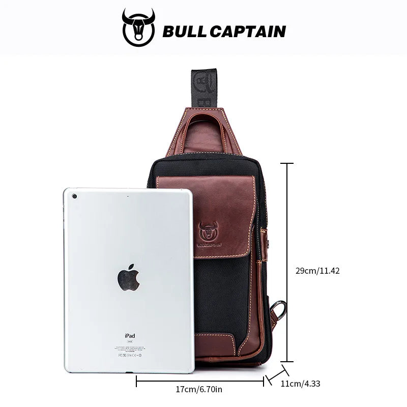 Real Leather Chest Bag Men Head Layer Cowhide Color Matching Large Capacity Shoulder Crossbody