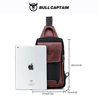 Real Leather Chest Bag Men Head Layer Cowhide Color Matching Large Capacity Shoulder Crossbody