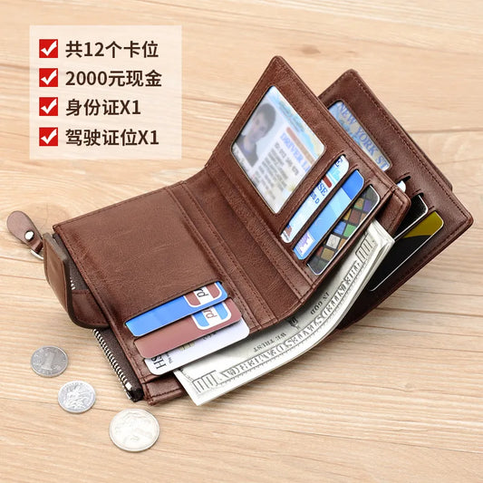 Anti-Theft Men S Wallet Vertical Retro Multi-Slot Coin Pocket