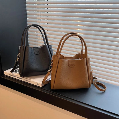 Soft Leather Tote Bag with Detachable Crossbody Strap