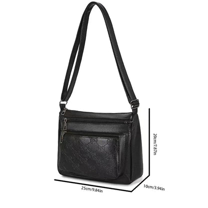 Business Unisex Solid Shoulder Bag Pu Bow Embossed Multi Pocket Storage Adjustable Strap Function