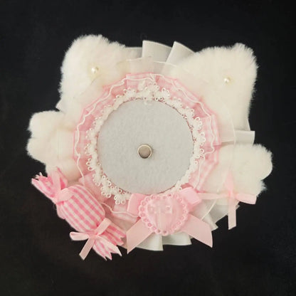 Cat Ear Badge Holder for Itabag – Handmade Lace Flower Wings Pin Tray