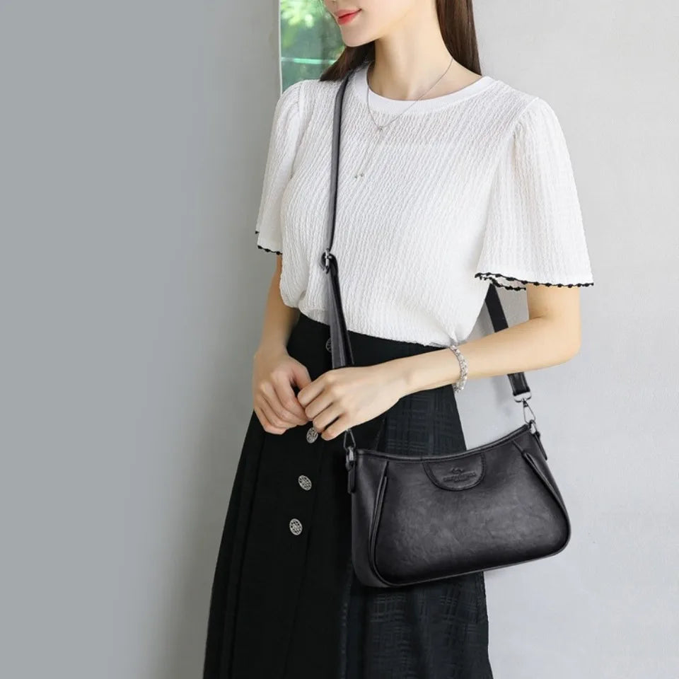Retro Leather Crossbody Bag for Women – Elegant Shoulder Purse