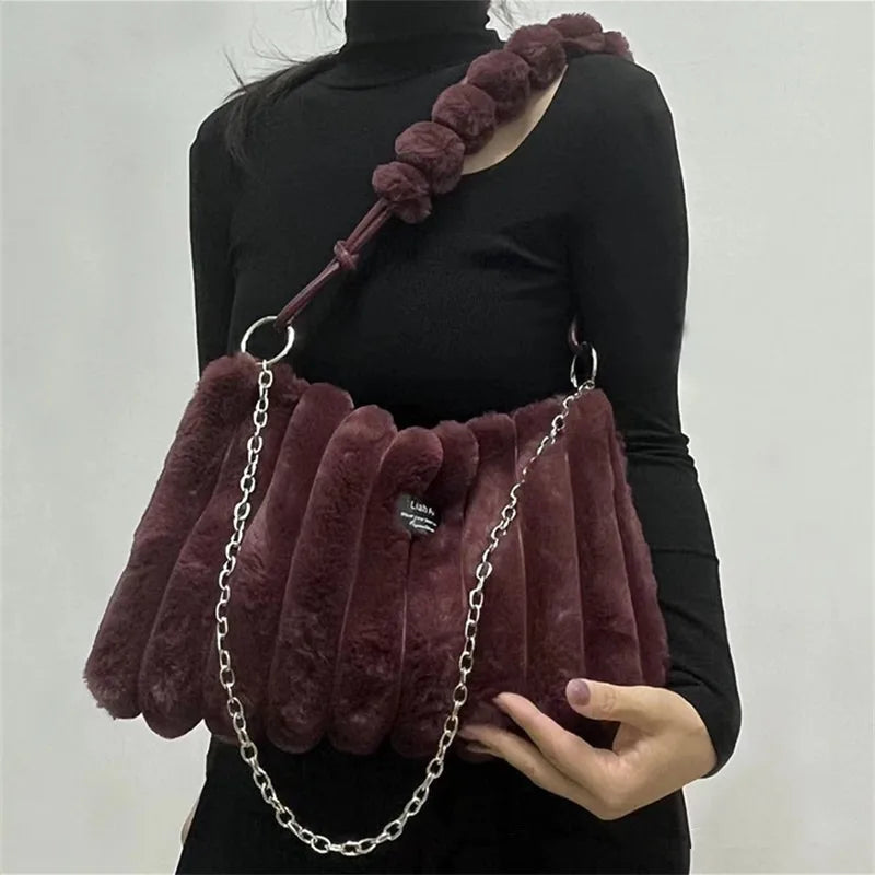 Plush Tote Bag – Women's Fuzzy Shoulder & Crossbody Handbag