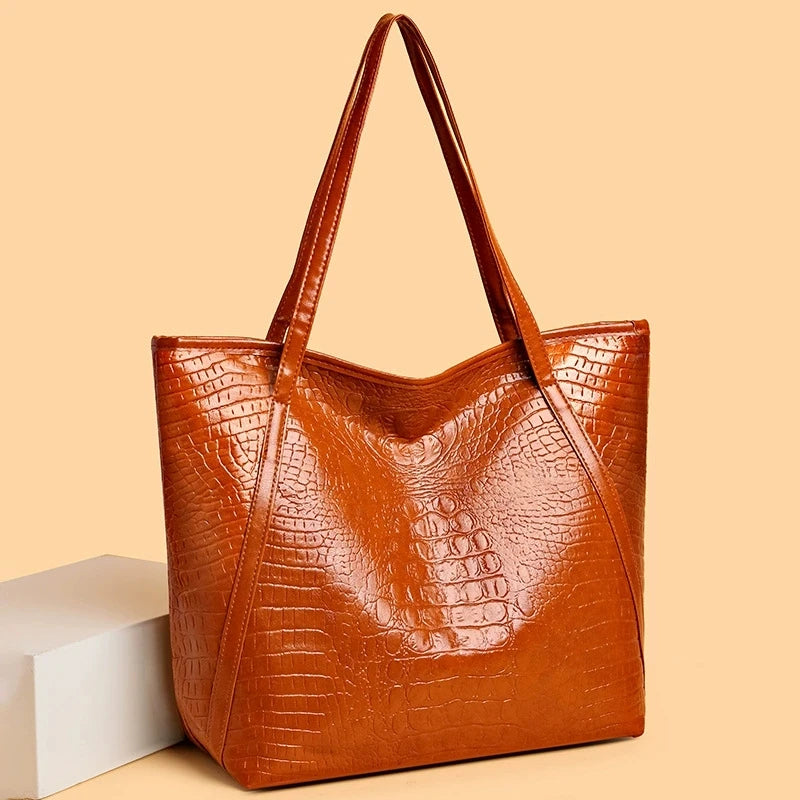 Crocodile Print PU Leather Tote Bag – Large Women's Shoulder Handbag