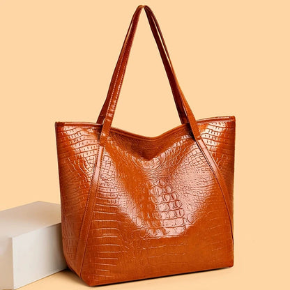 Crocodile Print PU Leather Tote Bag – Large Women's Shoulder Handbag