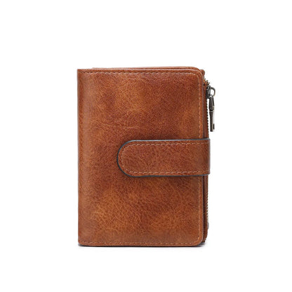 Rfid Anti-Theft Brush Women S Purse Multi-Card Simple Three-Fold Retro Short Clasp