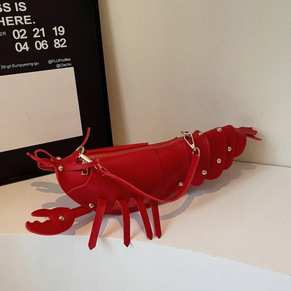 Young Girls Lobster Shape Crossbody Bag Solid Color Pu Leather Handbag Cute Creative Funny Casual