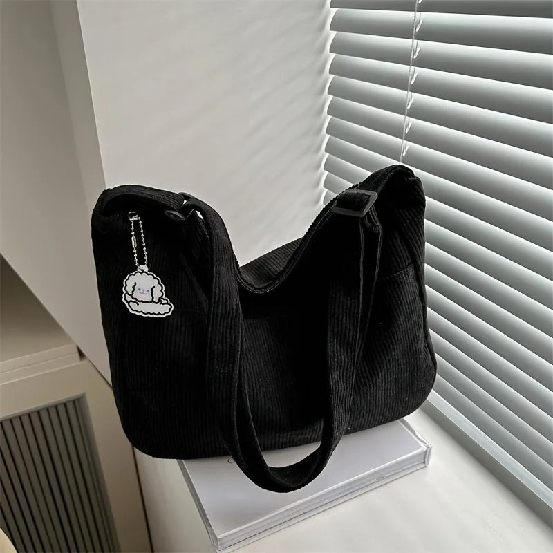 Corduroy Tote Bag for Women – Large Capacity Striped Shoulder Bag