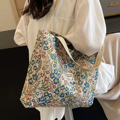 Floral Corduroy Tote Bag – Bohemian Women's Shoulder Shopper