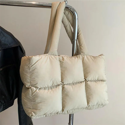 Quilted Puffer Tote Bag – Large Capacity Lightweight Nylon Shoulder Bag