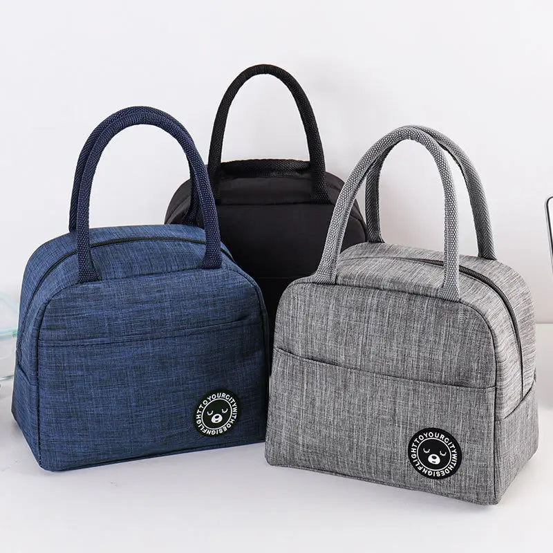 Simple Zipper Insulation Bag Aluminum Foil Thickened Lunch Box Handheld Double Bento Student - Thick