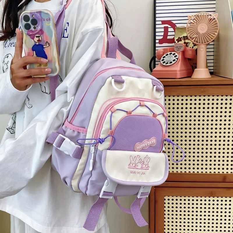 Cute Color-Blocking Backpack Female Students Large-Capacity Schoolbag